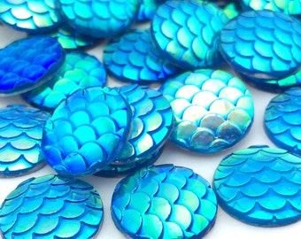 50pcs Blue 12mm Cabochons - Wholesale Blue Scale Cabochons 12mm Round Flat Back Jewelry Supplies -USA Express Shipping Resin Cabochon