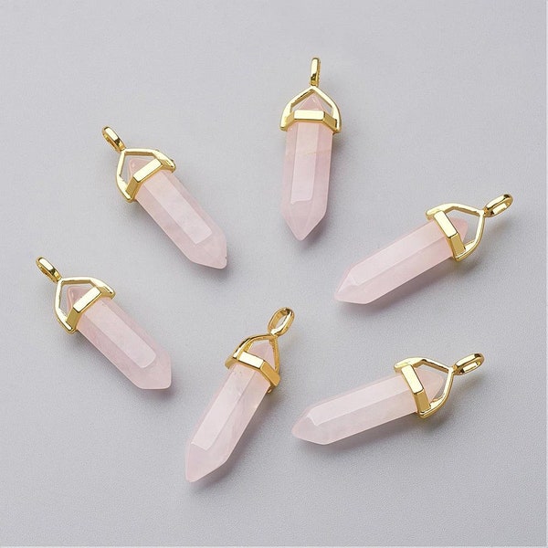 Colgante de bala puntiaguda de cuarzo rosa - Chapado en oro