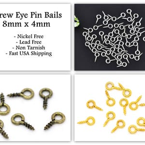 1000pcs Screw Eye Pin Bails: Silver, Bronze, Gold - 8mm x 4mm