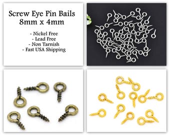 1000pcs Wholesale Screw Eye Bails - 8mm x 4mm - Screw Eyelets Eye Pin Ring Connector Eyepins - Hooks Silver Bronze Gold Grommet