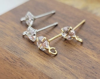 2pcs Sterling Silver Crystal Post Earrings - Cubic Zirconia Stud Earrings - Earring Connectors - Earring Findings Loops