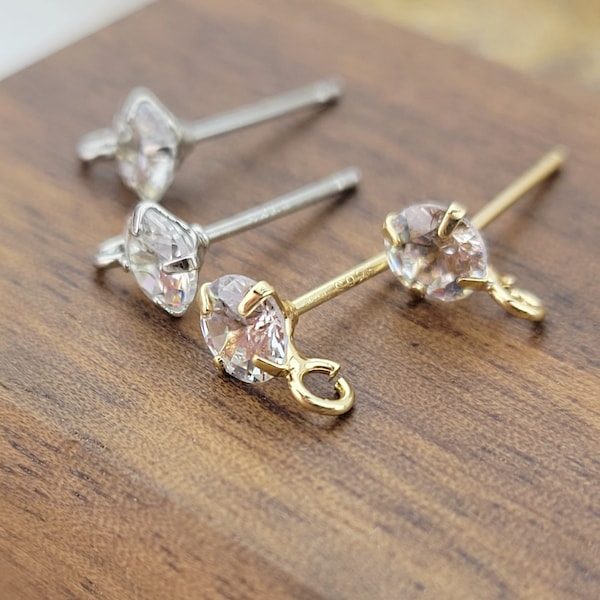 2pcs Sterling Silver Crystal Post Earrings - Cubic Zirconia Stud Earrings - Earring Connectors - Earring Findings Loops