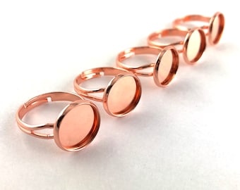 10pcs Rose Gold Adjustable Ring Blank: 12mm Bezel Setting