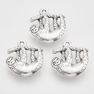 Silver Sloth Charms: Animal Pendant, DIY Jewelry (10pcs)
