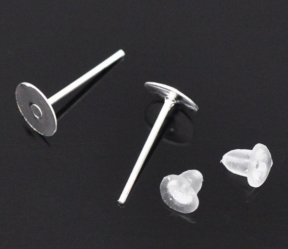 500pcs Earring Stud Findings Nickel Free Stud Earring Blanks With Backs 6mm  Flat Pad Earring Posts Silver Ear Studs Wholesale Bulk Lot 