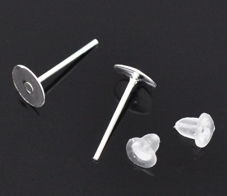500pcs Earring Stud Findings Nickel Free Stud Earring Blanks with Backs 6mm Flat Pad Earring Posts Silver Ear Studs Wholesale Bulk Lot image 2