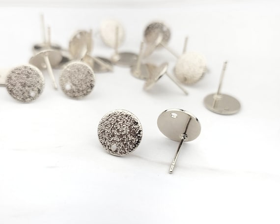 Platinum Plated Round Post Earring Connectors: 10mm, DIY Supplies (4pcs)