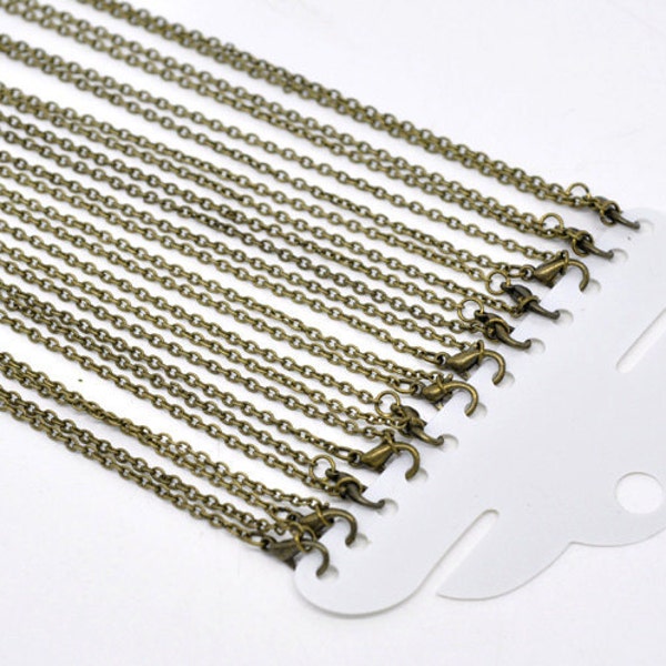 12 pcs 24 pouces chaîne de collier en laiton antique - Lot de colliers en gros de chaînes - 3 mm x 2 mm - Lot de colliers en gros bronze antique
