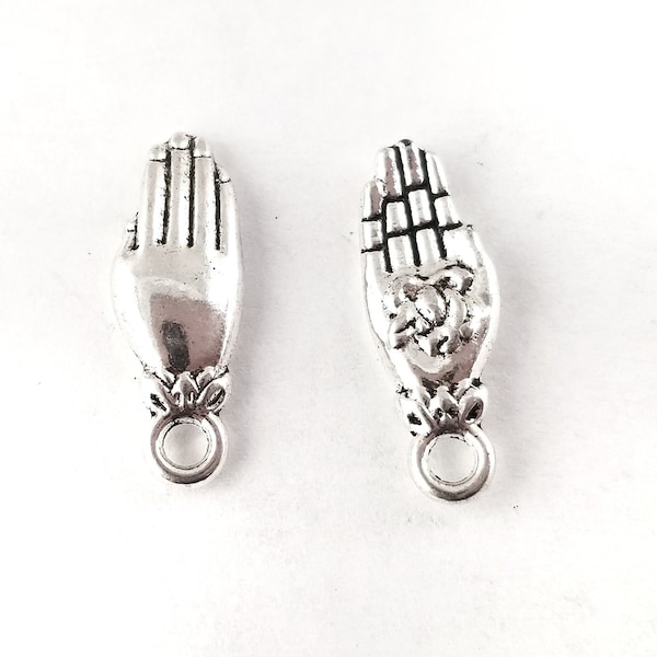 10pcs Silver Hand Charms - Lotus Charms - Yoga Healing Fatima Hand Hamsa Hand Ethnic Open Palm