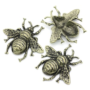 5 peças de cabochões de abelha em bronze e latão: suprimentos para joias vintage Art Déco