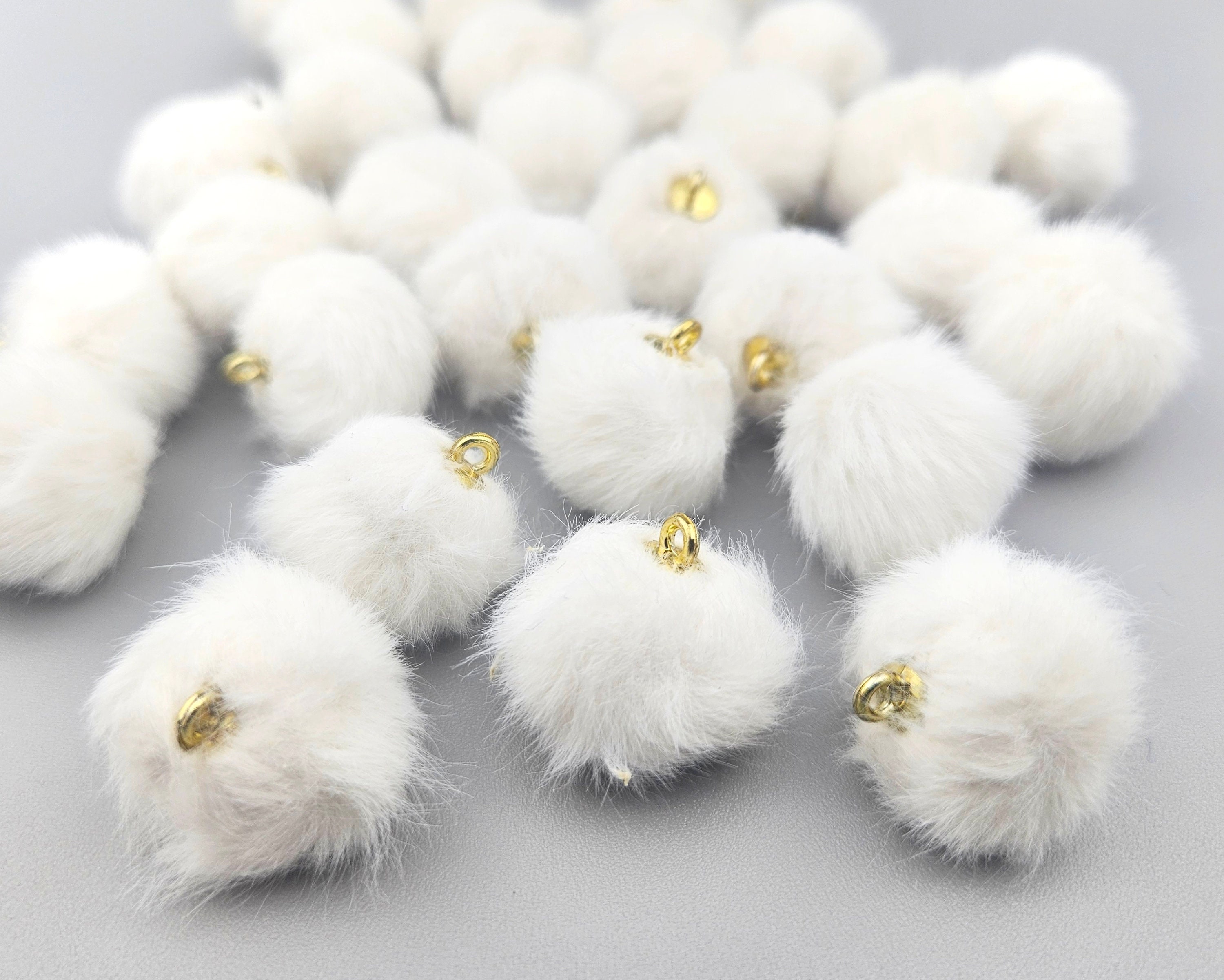 24 Pompons Charme En Fausse Fourrure Noir 15mm - Pour DIY, Neuf Avec étiquettes