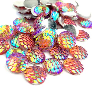 50pcs Wholesale Scale Cabochons - 12mm Fish Nautical Ocean DIY Mermaid Costume Accessory Gold Salmon Rainbow Flat Disk F58