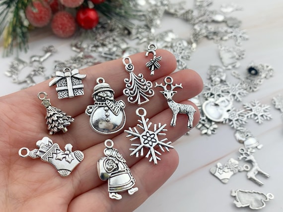 90pcs Silver Christmas Holiday Charm Set Snowflake Charms Winter Charm  Christmas Pendants 