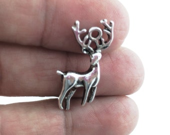 20pcs Stag Charm - Antique Silver Buck - Miniature Deer Charm - Woodland Charms - Wholesale Forest Hunter Animal Charms Buck Pendant