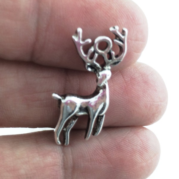 20pcs Stag Charm - Antique Silver Buck - Miniature Deer Charm - Woodland Charms - Wholesale Forest Hunter Animal Charms Buck Pendant