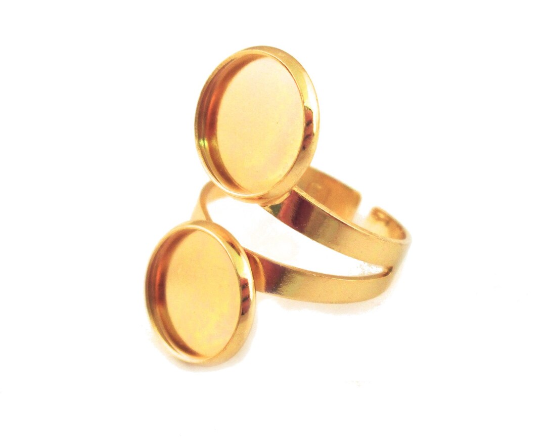 1pcs Gold Double Ring Base 12mm Bezel Tray Setting Adjustable Gold Ring