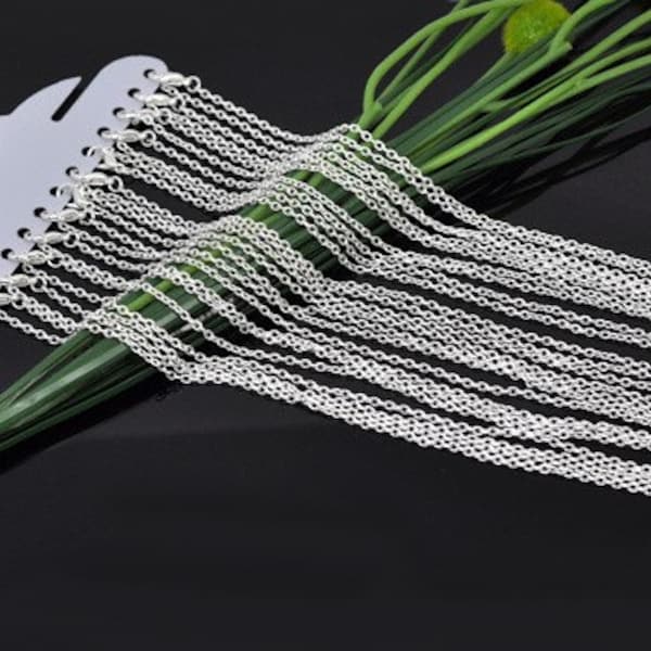 12pcs 30 inch Silver Necklace Chains - Silver Plated Chain Necklace - 3mm x 2mm Lobster Clasp Jewelry Findings - Bulk Lot Findings Chain