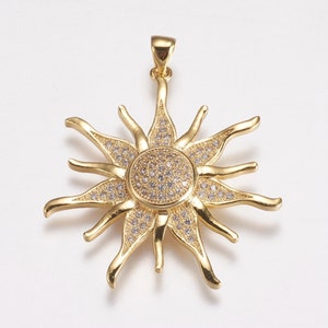 Gold Sun Pendant with Cubic Zirconia (36mm)