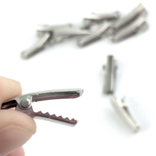 10pcs Small 20mm Alligator Hair Clips Single Prong Silver Teeth DIY Hair Bow Supply Craft Blank Tiny Metal Rectangle Square Nose 2cm