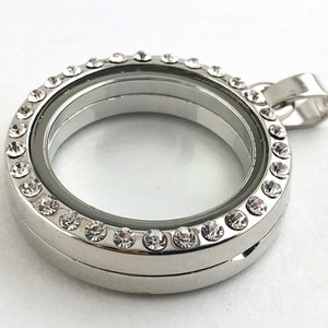 1pcs Rhinestone Floating Locket Pendant: 27mm Silver Glass Terrarium