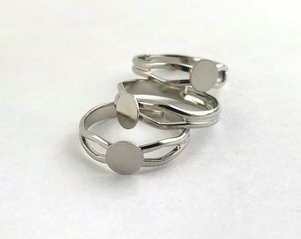 10pcs Silver Plated Adjustable Ring Blanks: 6mm Flat Pad DIY Supplies