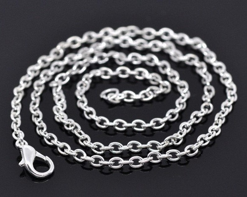 12pcs 24inch Silver Necklace Chains Silver Plated Chain Necklace 3mm x 2mm Lobster Clasp Jewelry Findings Wholesale Bulk Lot Chain image 2