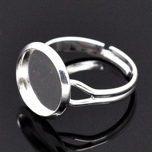 20pcs Silver Plated Adjustable Ring Blank: 12mm Bezel Setting