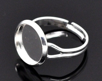 20pcs Wholesale Ring Blank - 12mm Bezel Ring Base Silver Bezel Ring Blanks -Bezel Setting Ring Tray Blank Pads Adjustable