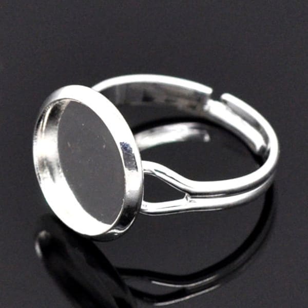 20pcs Wholesale Ring Blank - 12mm Bezel Ring Base Silver Bezel Ring Blanks -Bezel Setting Ring Tray Blank Pads Adjustable