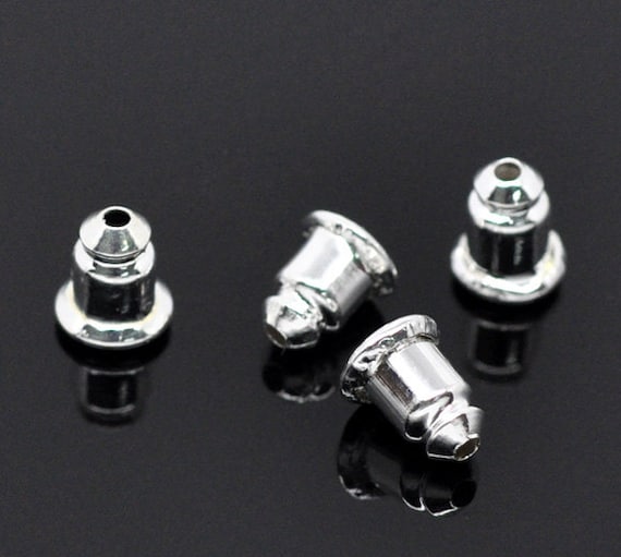 10pcs/300pcs Wholesale Earring Backs Metal Earring Backs Silver Barrel Nut  Bullet Stoppers Bulk Silver Metal Ear Backs Ear Nut 