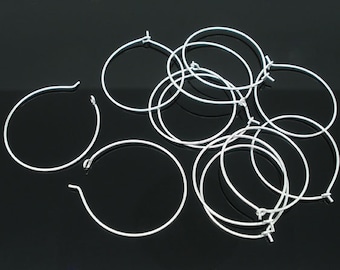 100pcs Wholesale Silver Hoop Earring Findings - Ear Hook Bulk Jewelry Supply Lot - DIY Wine Charm Rings - Open Hook 1inch 1 inch Hoops