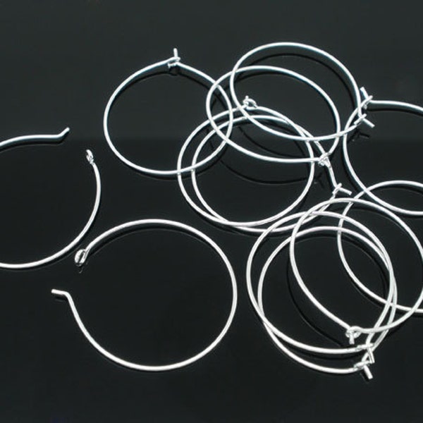 100pcs Wholesale Silver Hoop Earring Findings - Ear Hook Bulk Jewelry Supply Lot - DIY Wine Charm Rings - Open Hook 1inch 1 inch Hoops