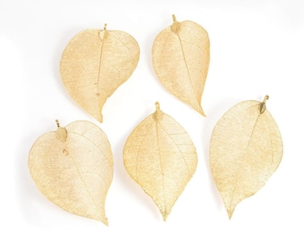 Gold Dipped Real Leaf Pendants: Nature Charms (55-85mm)