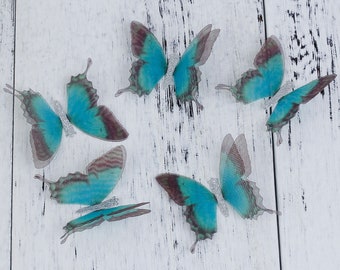 Teal 3D Butterfly Embellishments: Double Layered Organza Silk, DIY Craft (2pcs)