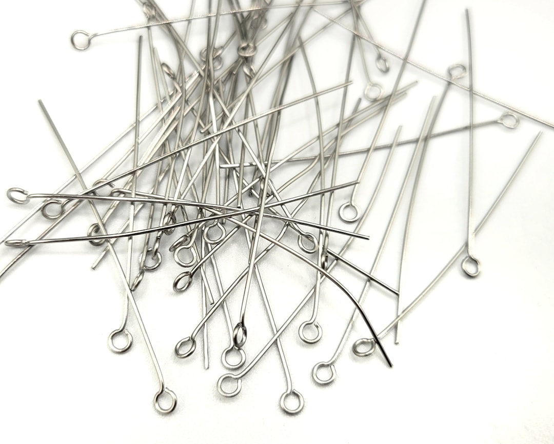50pcs Stainless Steel Silver Eye Pins 2in Long Eyepin Jewelry Pins