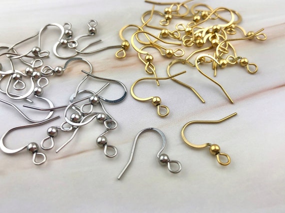 40pcs Gold Silver Earring Hooks Wholesale Ear Wires Stainless Steel Dangle  Drop Earrings Nickel Free Ear Hooks 