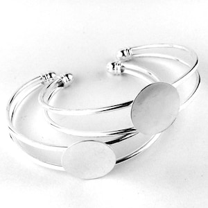 2pcs Silver Plated Adjustable Bangle: 18mm Glue On Bracelet Blank
