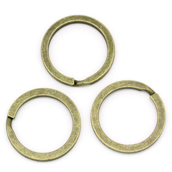 Vente en gros 20 pcs porte-clés - Porte-clés fendu en bronze - Anneau fendu en laiton 25 mm x 2 mm - Grands anneaux brisés ronds - Grossiste en laiton