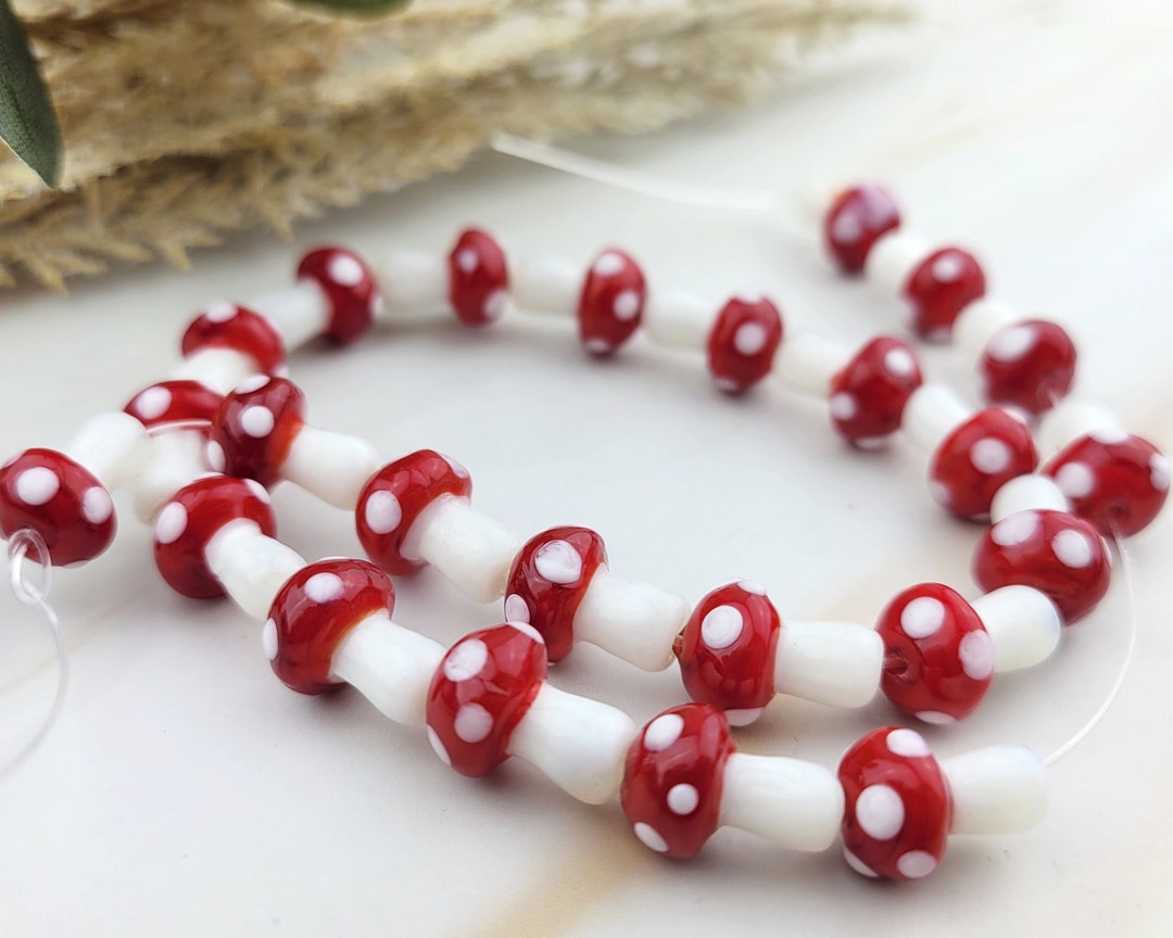 5pcs/25pcs Glass Mushroom Beads Red Mushroom Toadstool Fairycore Etsy