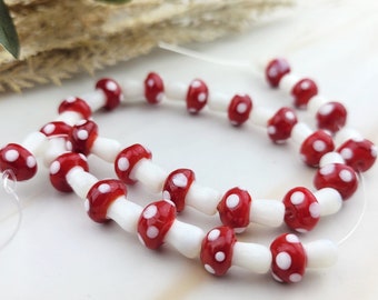 10pcs Glass Mushroom Beads - Red Mushroom - Toadstool - Fairycore