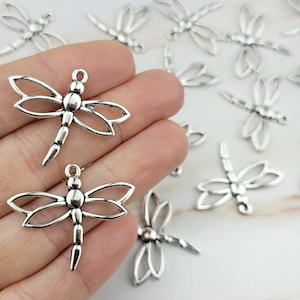 Silver Dragonfly Pendants: Open Wing Charms (15pcs)