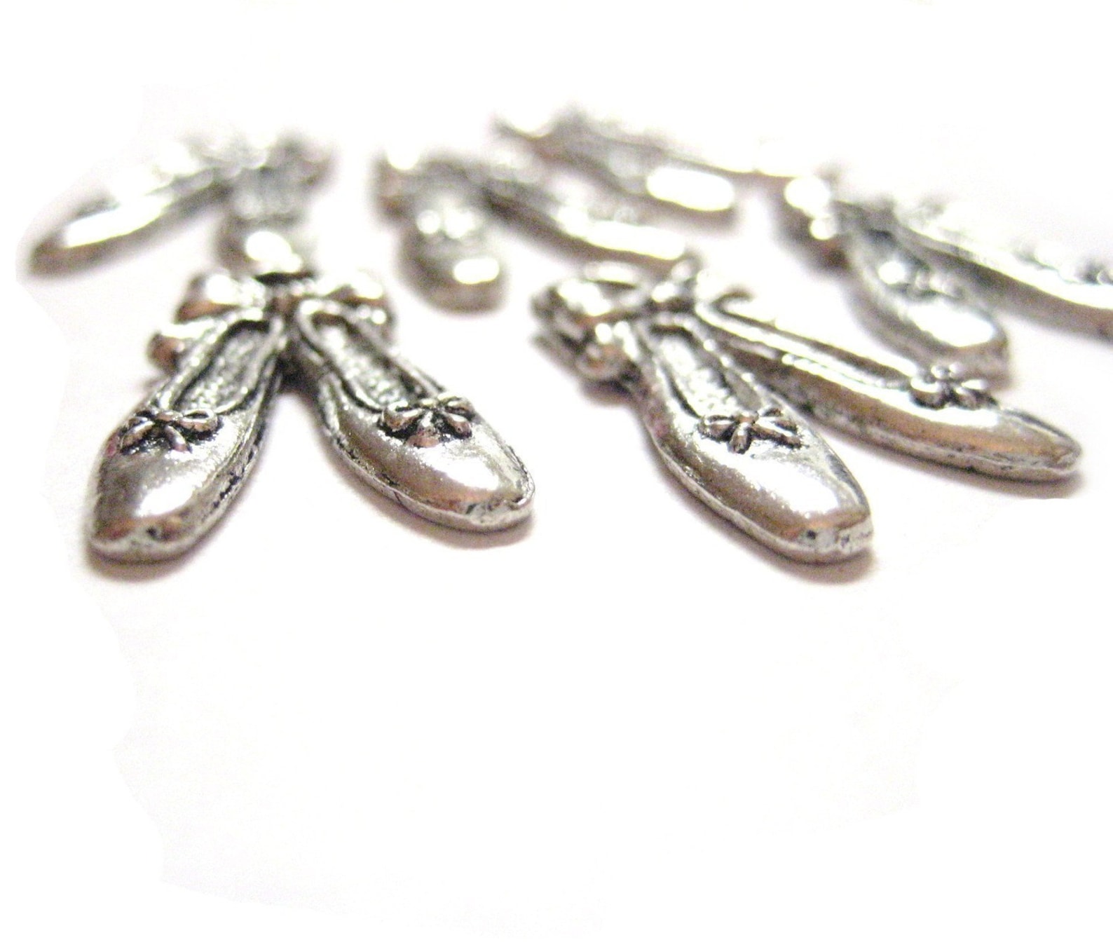 10pcs silver ballet shoe charm oxidized dance pendant ballet toe shoe pointe beads - nickel free flat diy embellishment