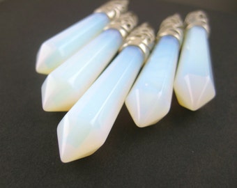 1pcs/4pcs Opalite Bullet Pendant - Iridescent Bullet Point Pendant Rainbow Shimmer Stone Crystal Smooth Gemstone Opal