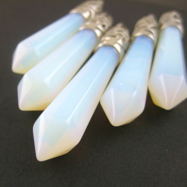 1pcs/4pcs Opalite Bullet Pendant - Iridescent Bullet Point Pendant Rainbow Shimmer Stone Crystal Smooth Gemstone Opal