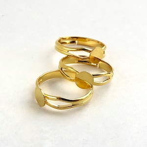 10pcs Gold Plated Adjustable Ring Blanks: 6mm Flat Pad DIY Supplies