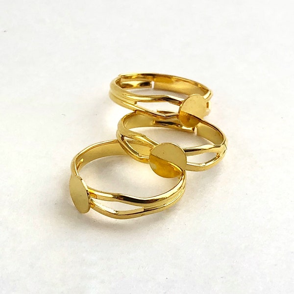 10pcs Gold Ring Blank 6mm Flat Pad Adjustable Small Ring Base Ring Pad Blank Jewelry Glue On Findings Supplies DIY Jewelry