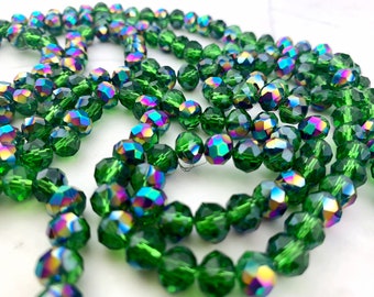 70pcs 8mm Olive Beads - AB Emerald Glass Rondelle Beads 6x8mm -Glass Crystals Wholesale Bulk Lot Jewelry Abacus Donut