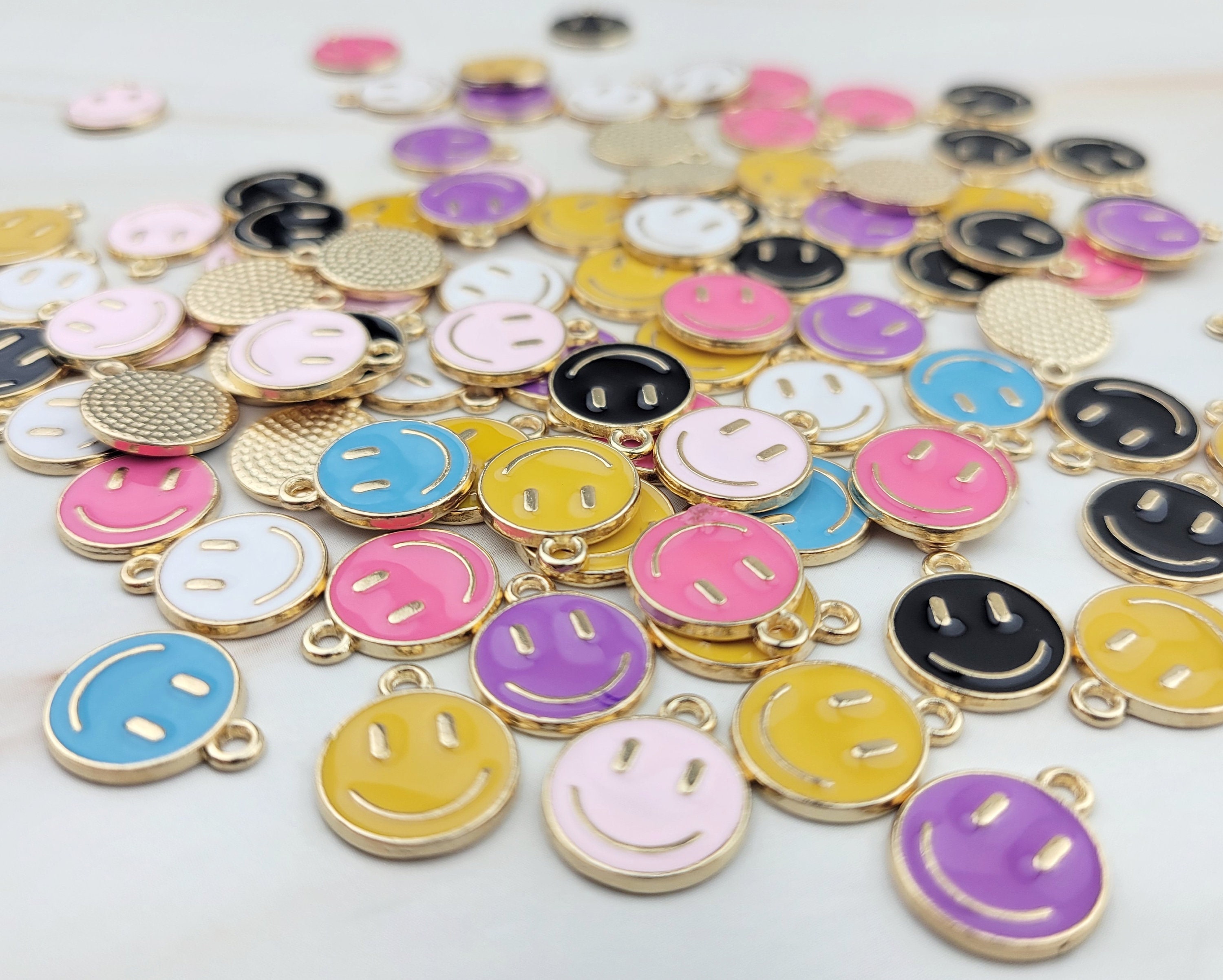 Smiley face flower charms, rainbow charms, charm bracelets, jewelry making  charms, cute charms, unique charms, 5 per pack