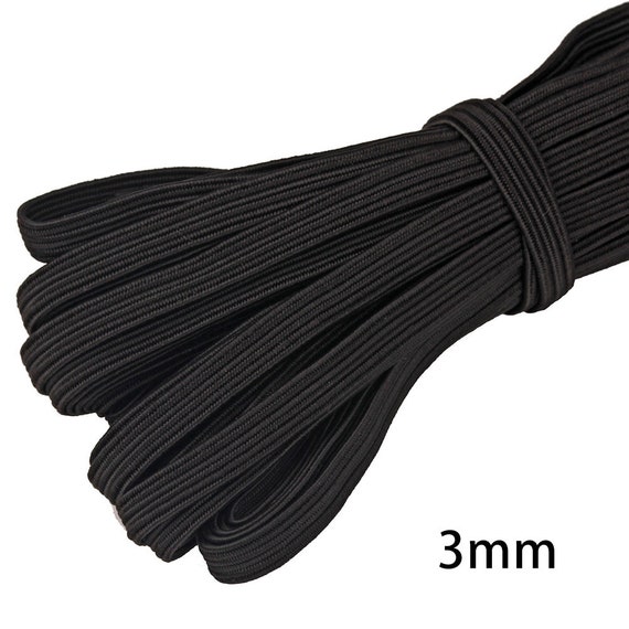 QUALITY 3mm BLACK Elastic Cord Flat For Sewing Making Face Masks Thin  Elastic
