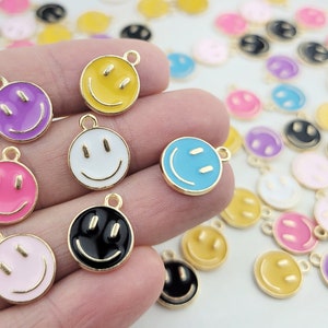 100 Enamel Smiley Face Charms: Gold Plated Colorful Charms